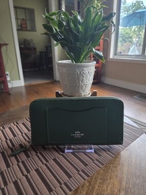 Coach Green Zip Around Leather Wallet